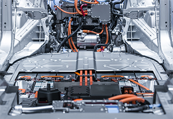 A lithium battery pack inside an electric car.