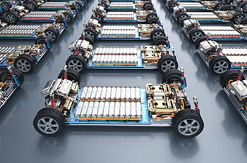 Rows of EVs with battery pack modules