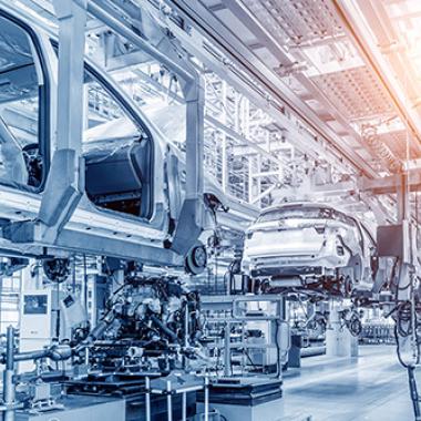 Vehicles produced in a high-tech automotive factory.
