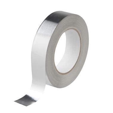 A narrow spool of silver, reflective adhesive tape.