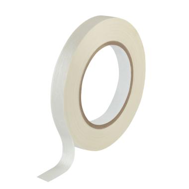 A thin spool of white polyester film laminate with a rubber thermosetting adhesive.