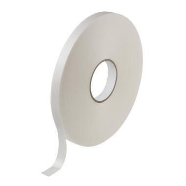 A thin spool of white double-coated PE foam rubber adhesive tape.