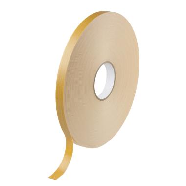 A thin spool of tan, double coated PE rubber adhesive tape.