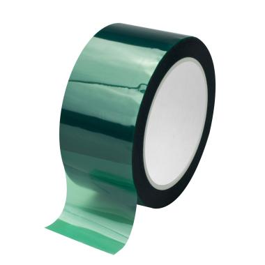 A wide spool of green polyester film adhesive tape.