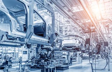 Vehicles produced in a high-tech automotive factory.