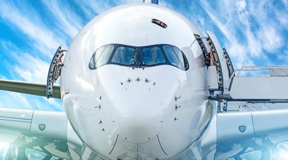 View of an airplane from the cockpit fuselage