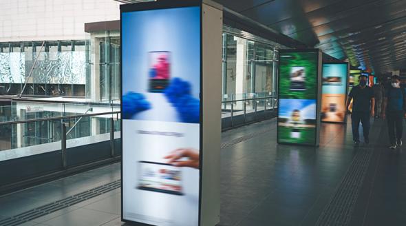 Digital signage advertisement boards on public walkway