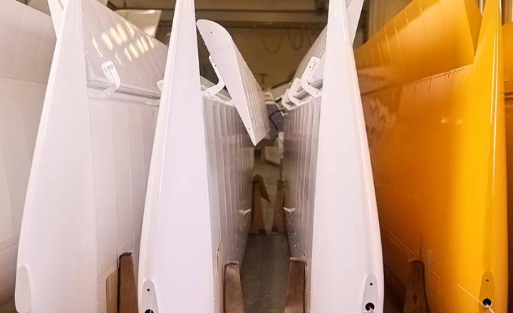 New aircraft wing parts in a workshop