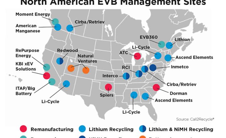 North American EVB Management Sites map