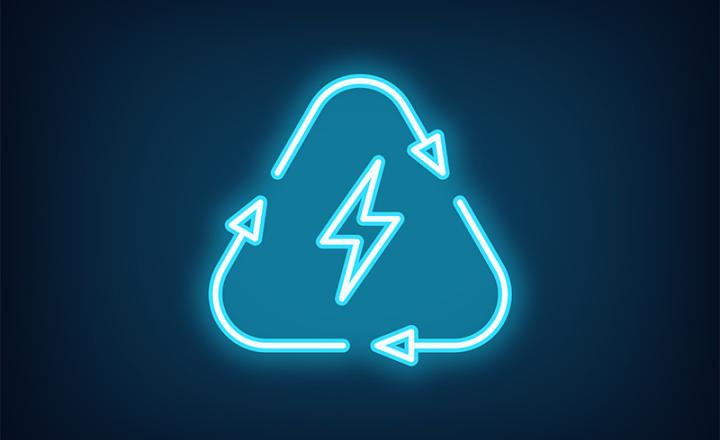Neon recycling symbol.