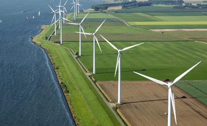 Wind farm with turbines