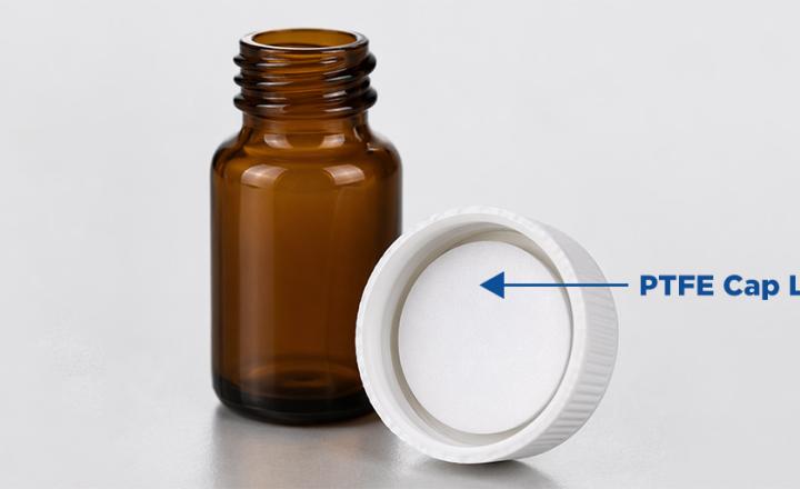PTFE cap liner with brown glass vial.