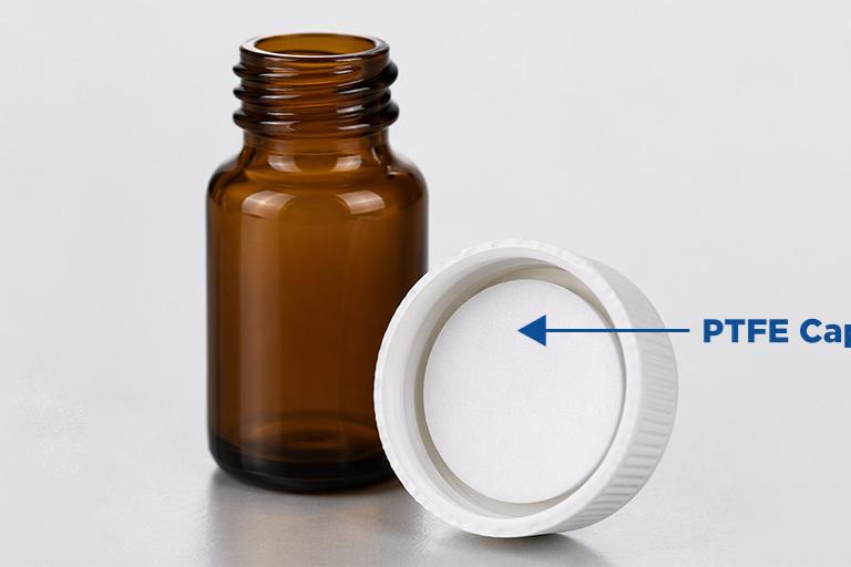 PTFE cap liner with brown glass vial.