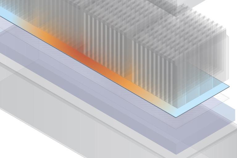 An illustration depicting thermal interface materials inside an EV battery. An illustration depicting thermal interface materials inside an EV battery.