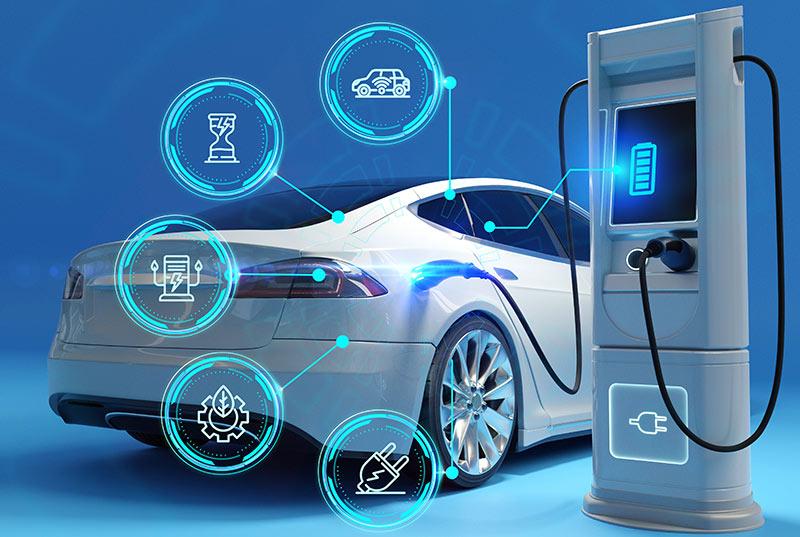 Electric vehicle cable connected to charging station