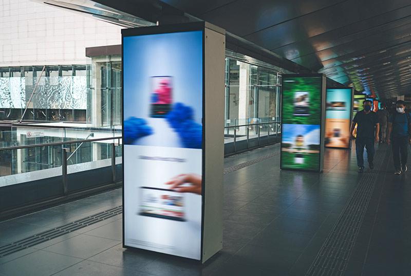Digital signage advertisement boards on public walkway