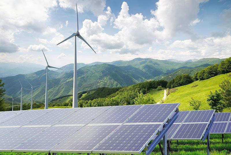 Wind turbines and solar panels