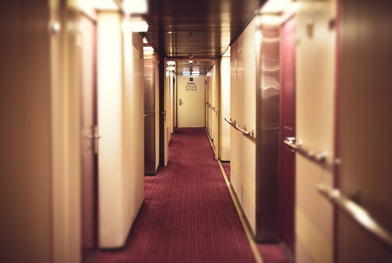 Aisle with carpet in a cruise ship