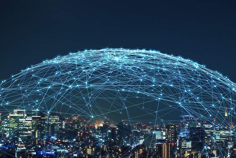 Smart city communication network abstract collage concept